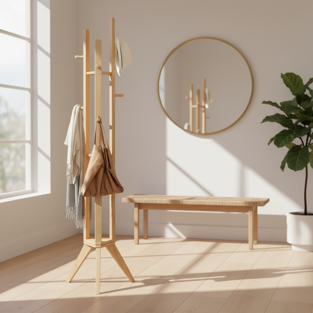 Porte Manteau sur Pied 3 Pied bois claire