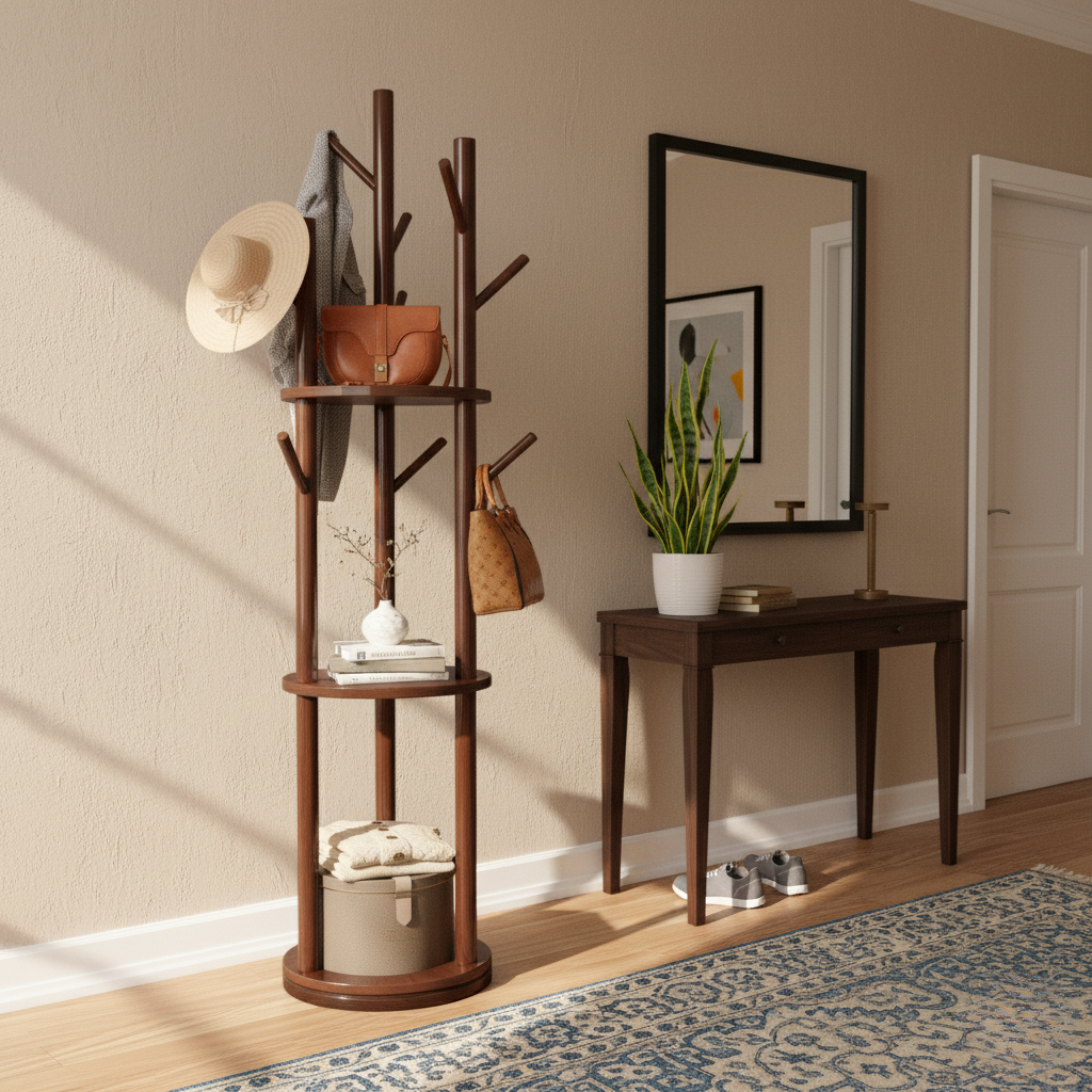 Porte Manteau sur Pied Entrée Grande Branche bois foncé