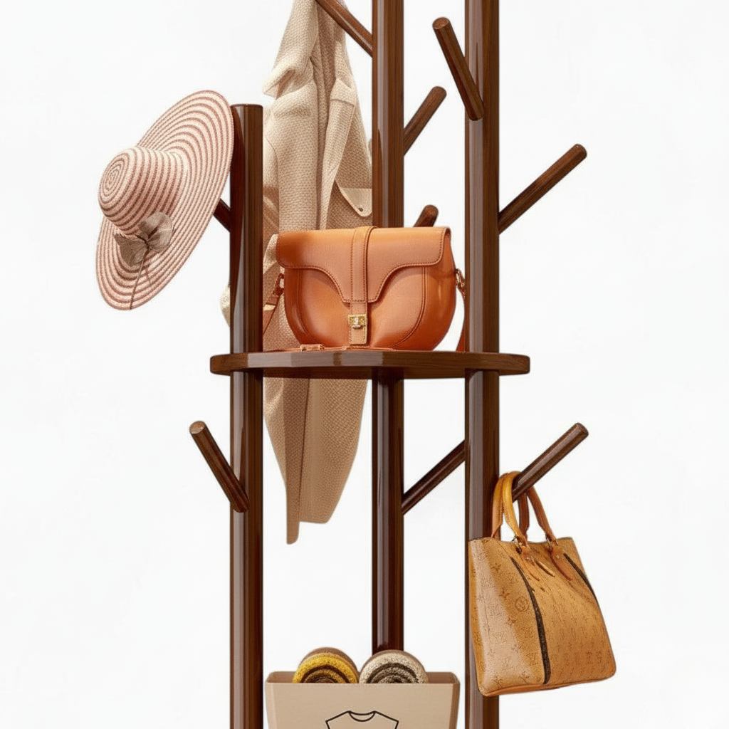 Porte Manteau sur Pied Entrée Grande Branche bois foncé