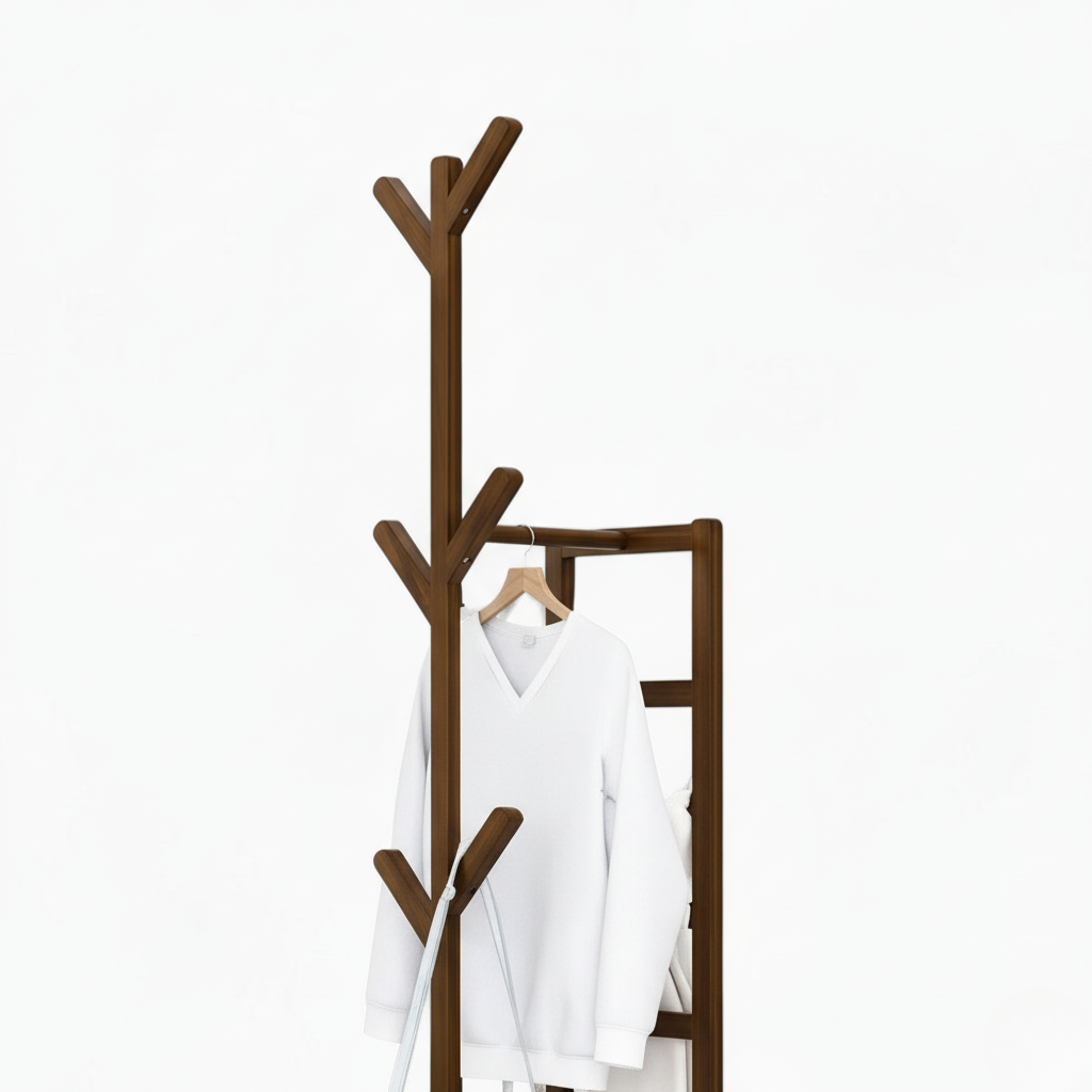 Porte Manteau sur Pied Multifonction bois foncé