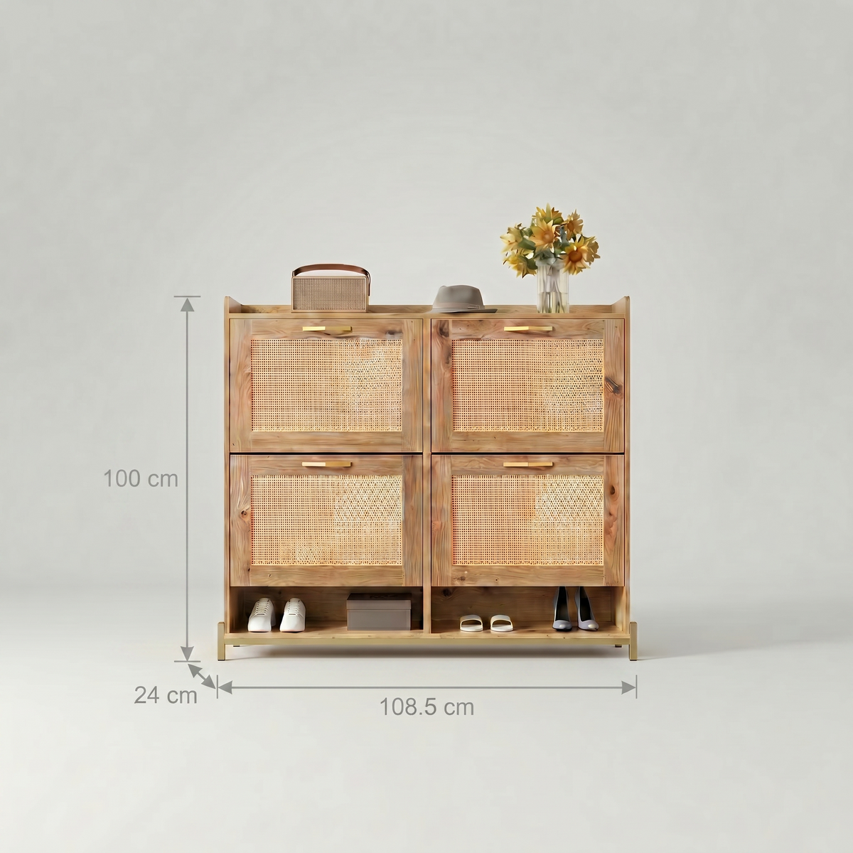 Meuble Chaussure Cannage 4 Portes
