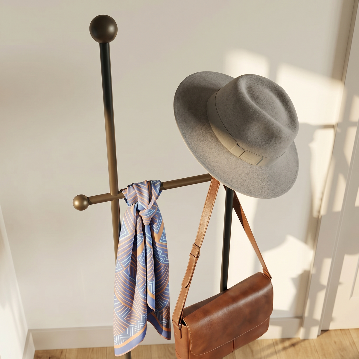 Porte Manteau sur Pied Noir/Blanc Design