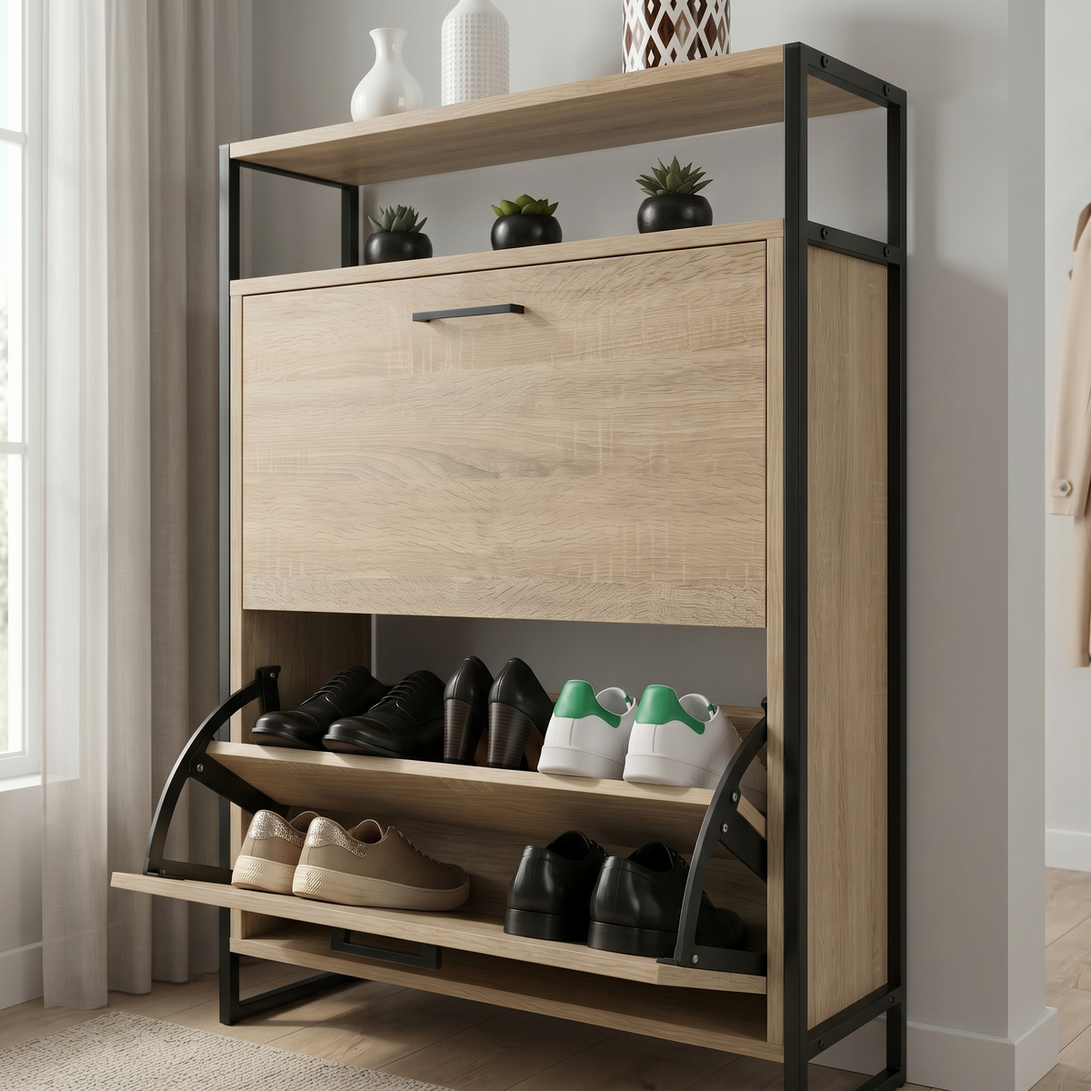 Meuble Chaussure 2 Portes Design Industriel