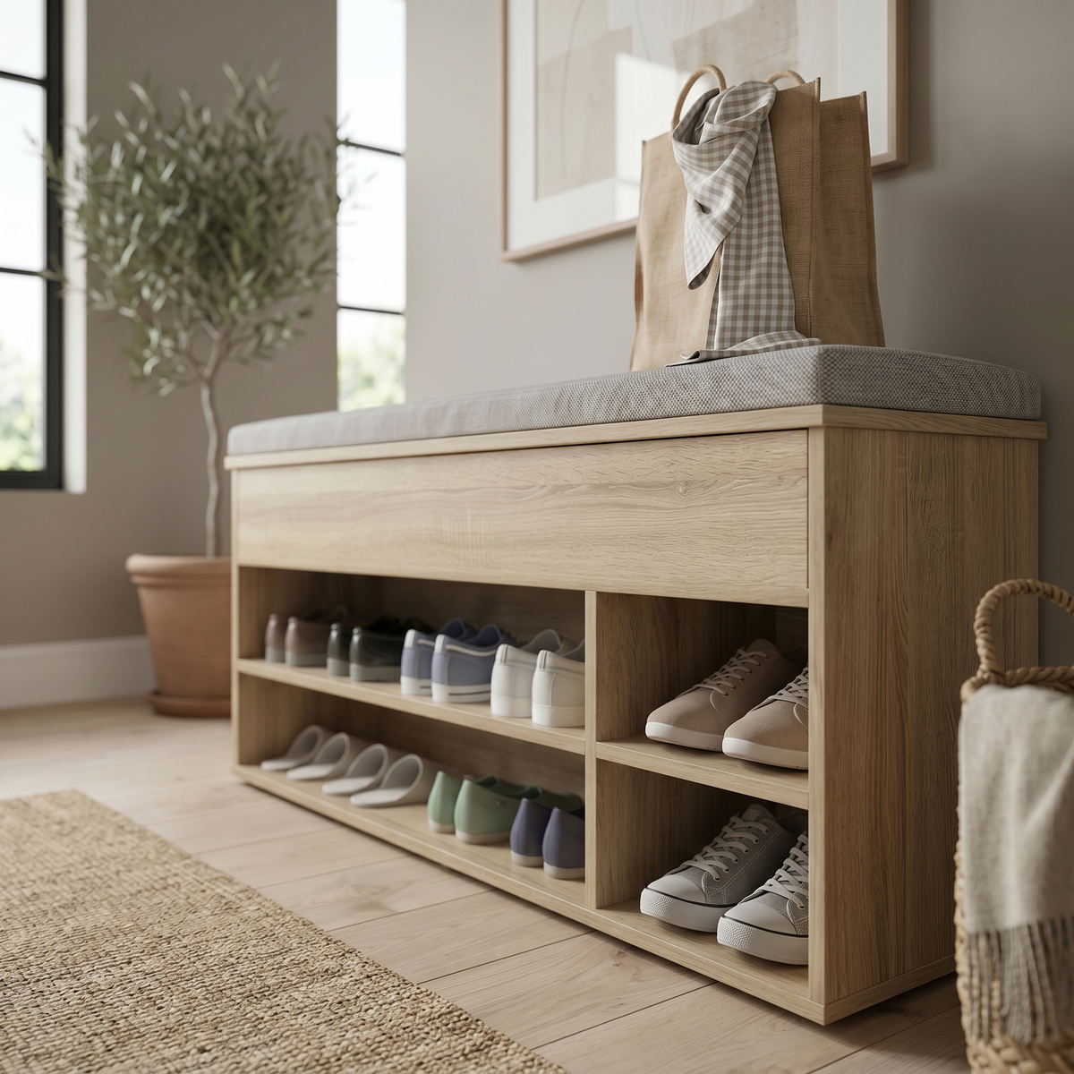 Banc de Rangement à Chaussures avec Coussin d'Assise