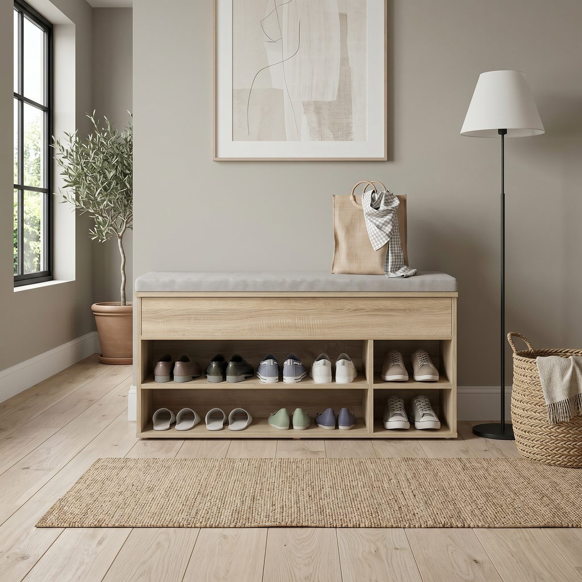 Banc de Rangement à Chaussures avec Coussin d'Assise