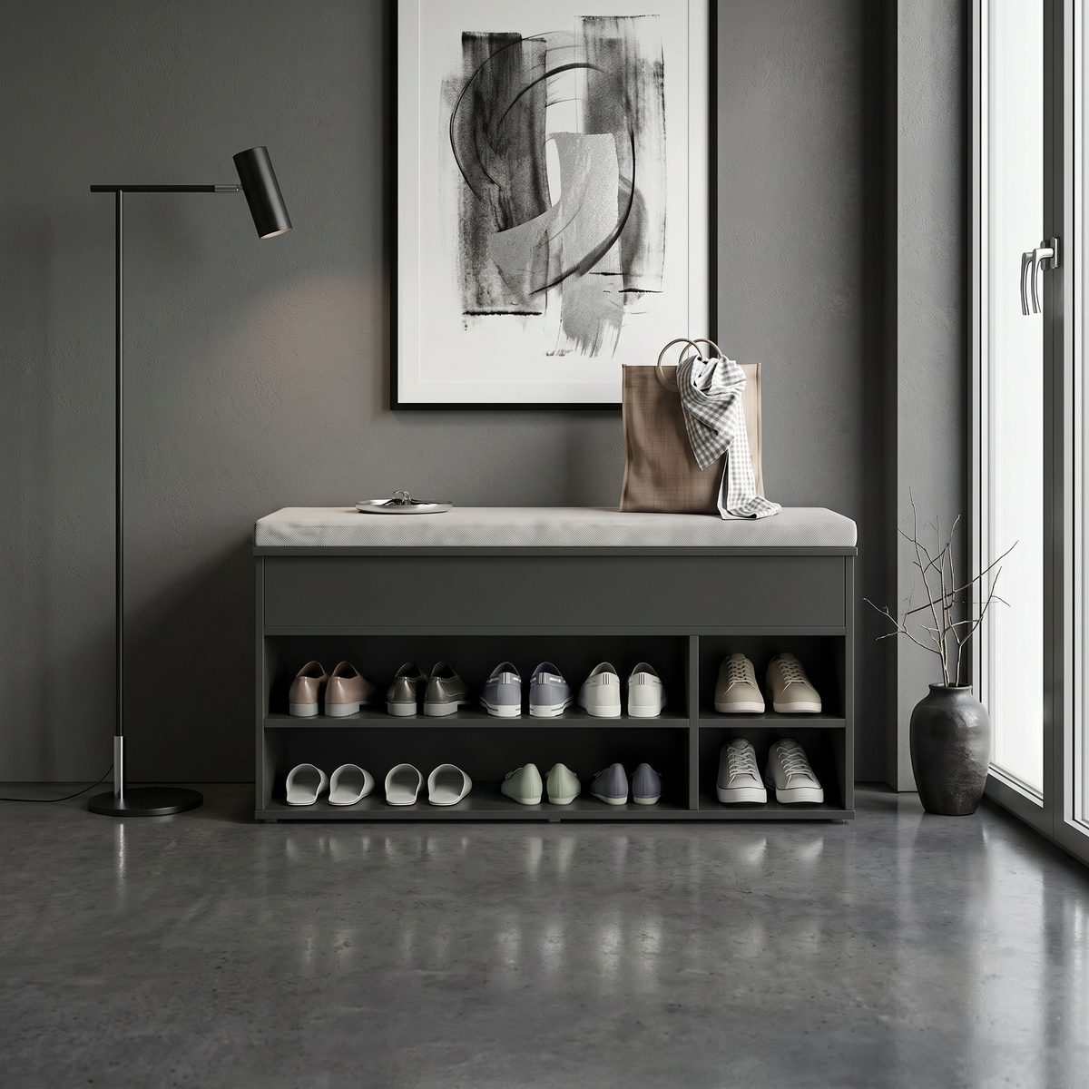 Meuble Chaussure avec Assise Noir