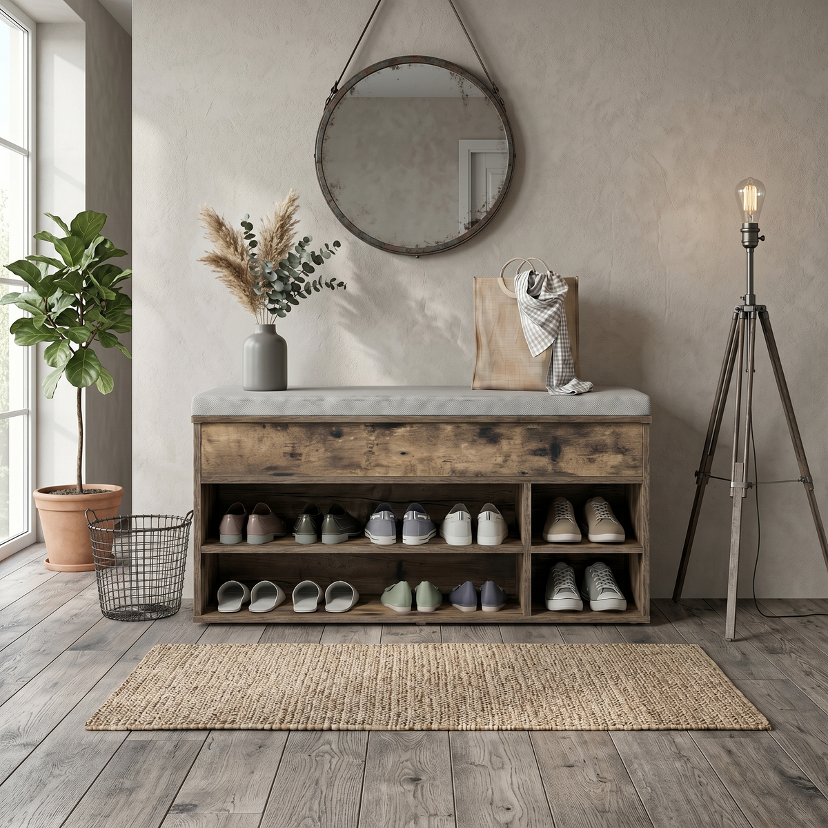 Rangement Chaussure avec Assise Bois Foncé