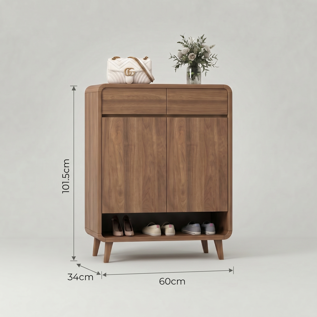 Meuble Chaussure 2 Tiroirs Bois Massif
