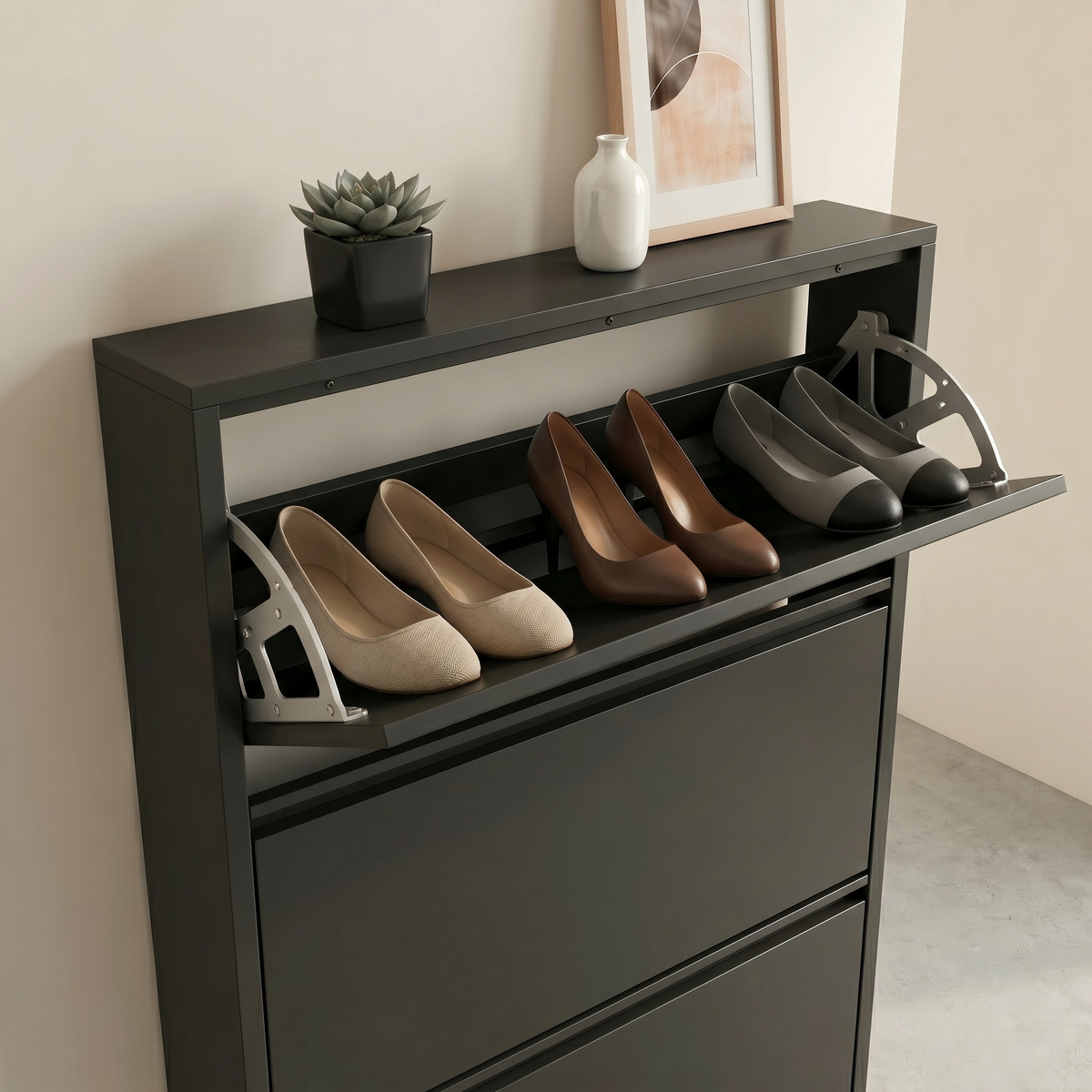 Meuble Chaussure Métal 3 Abattants