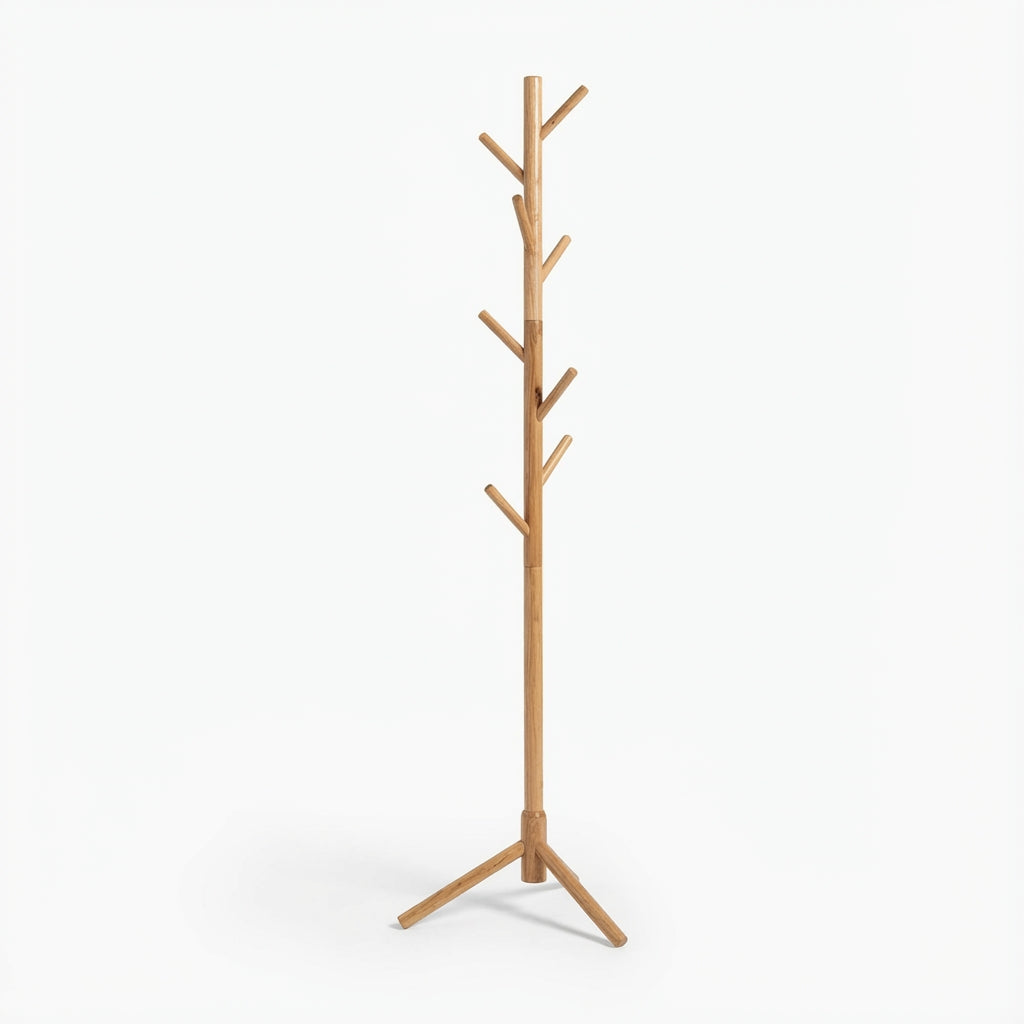 Porte Manteau sur Pied Arbre 12 Crochets Base Croisée bois claire