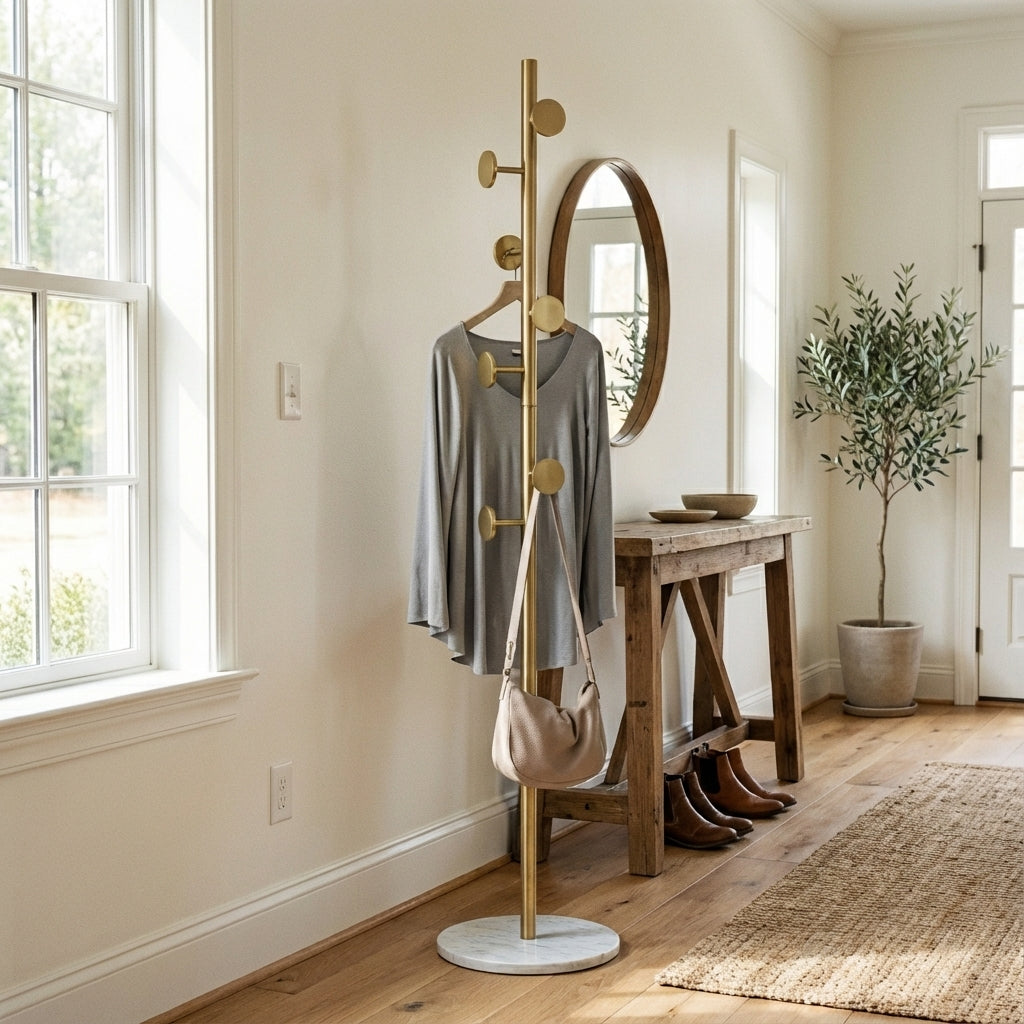 Porte Manteau sur Pied Champignon Or/blanc