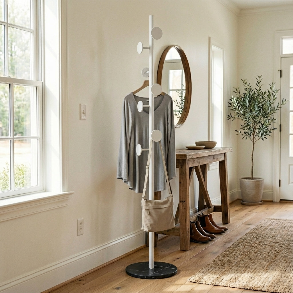 Porte Manteau sur Pied Champignon Blanc/noir