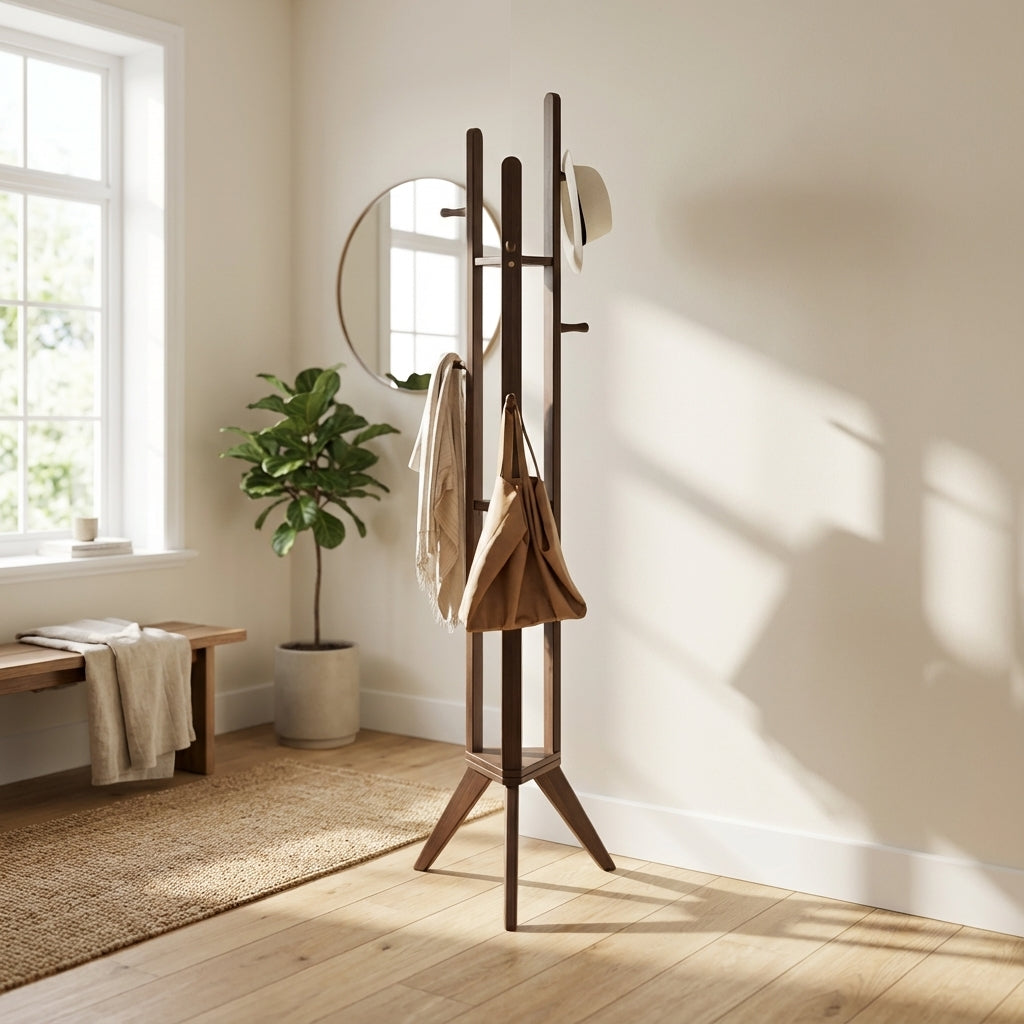 Porte Manteau sur Pied 3 Pied bois foncé