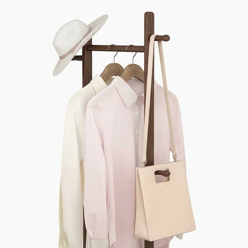 Porte Manteau sur Pied 2 Pied bois foncé