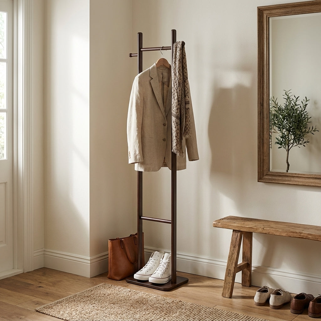 Porte Manteau sur Pied 2 Pied bois foncé