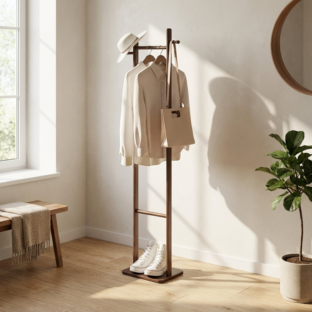 Porte Manteau sur Pied 2 Pied bois foncé
