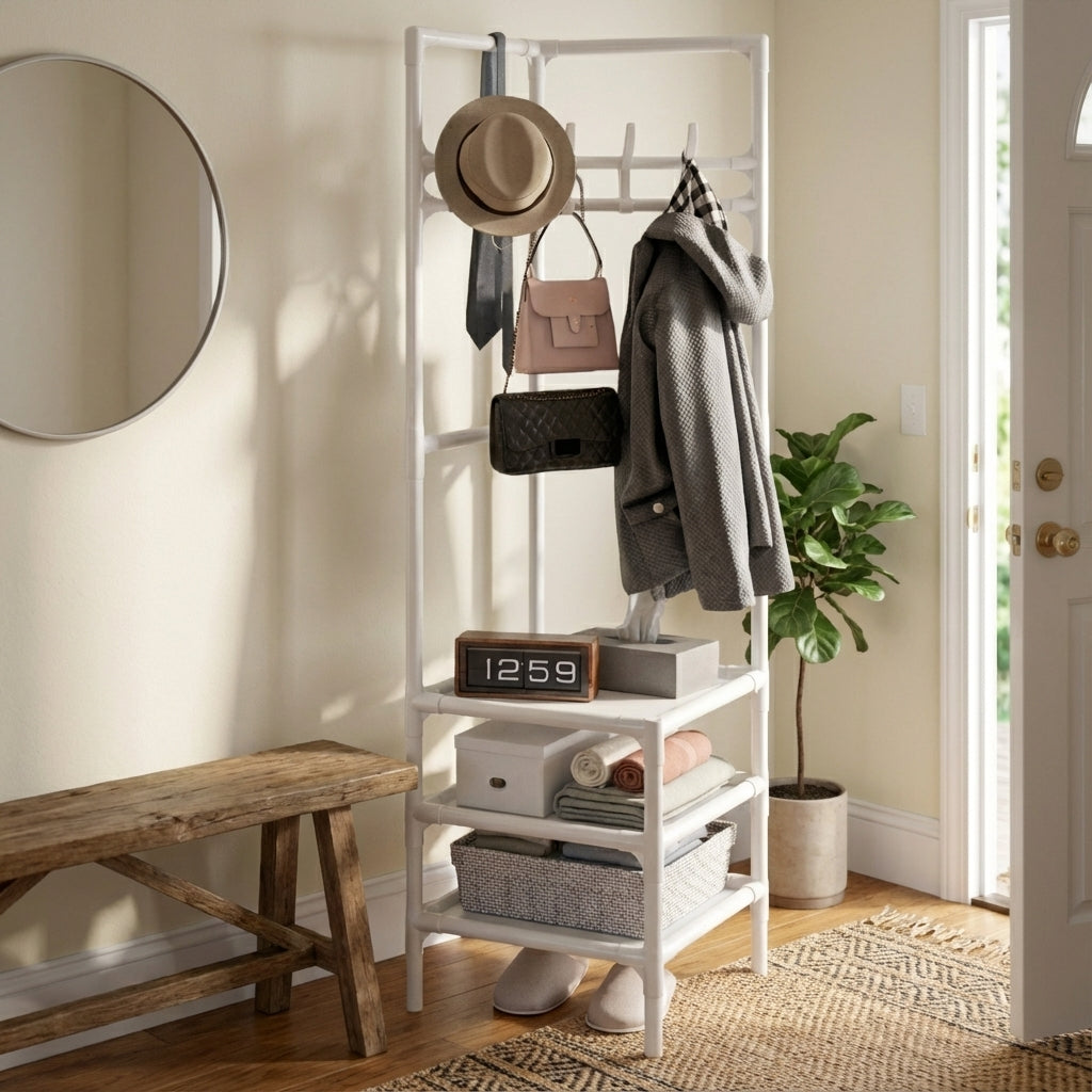 Porte Manteau Meuble Chaussure Rangement blanc