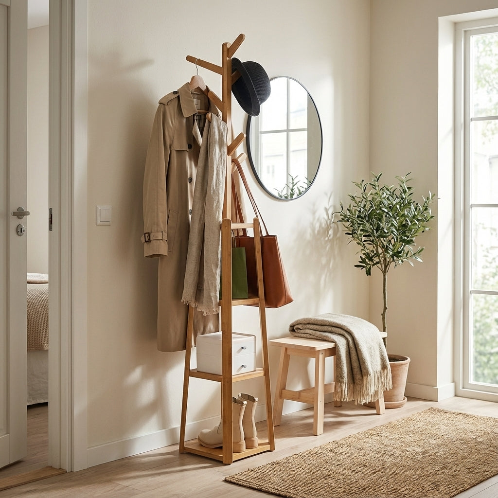 Porte Manteau sur Pied 3 Ranges bois