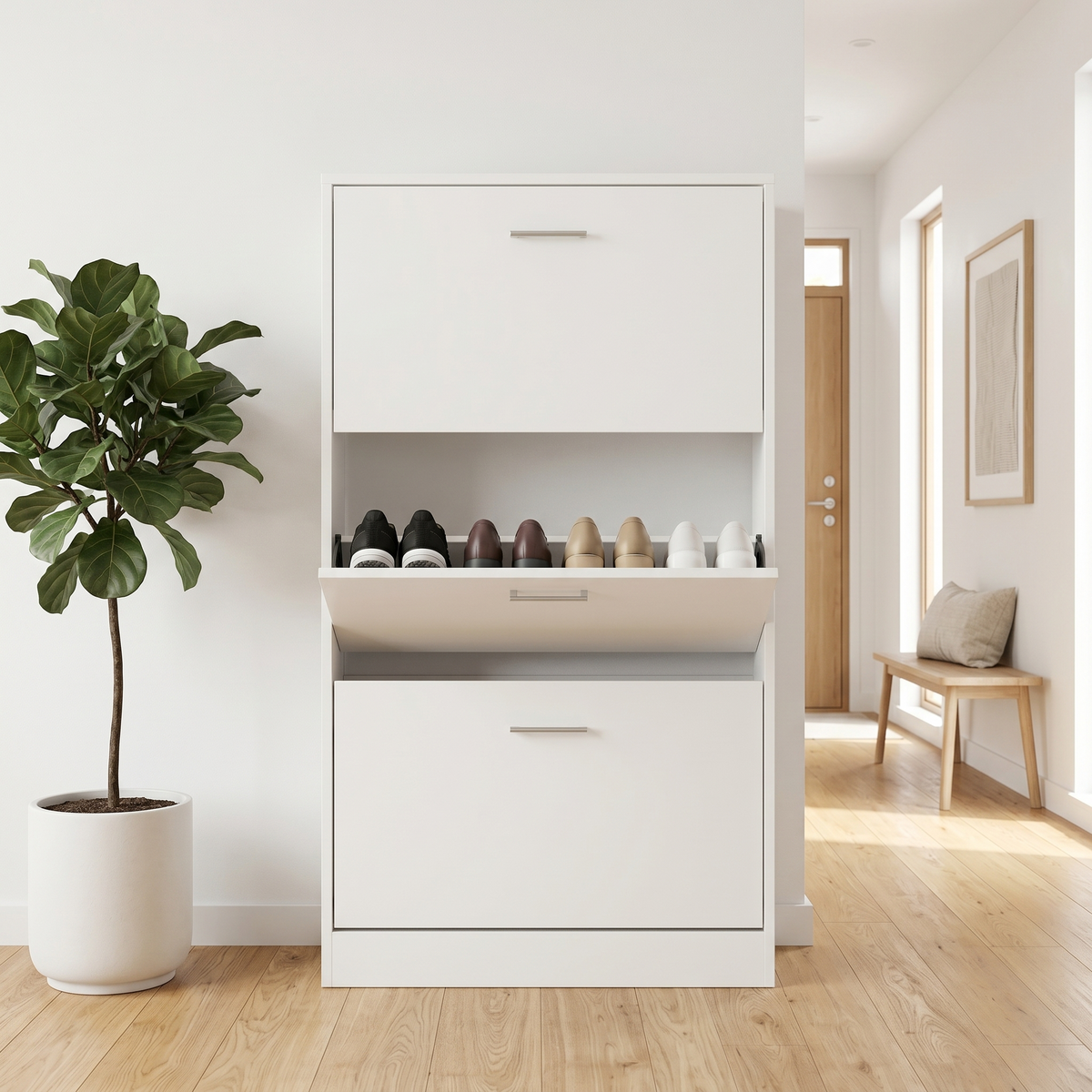 Meuble à Chaussures Blanc Chêne