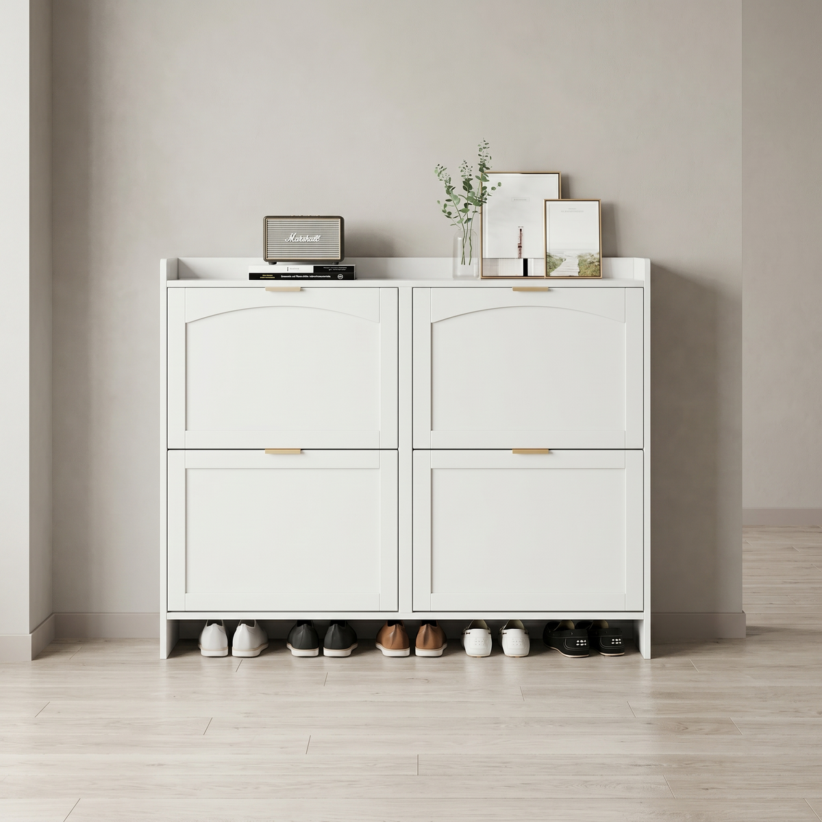 Meuble Chaussure Blanc 4 Abattants