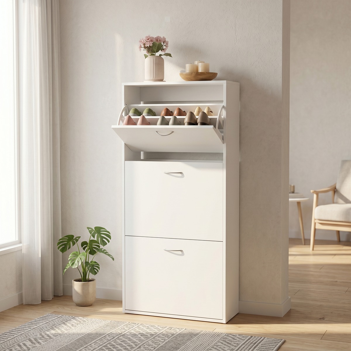 Meuble Chaussure 3 Niveaux Blanc