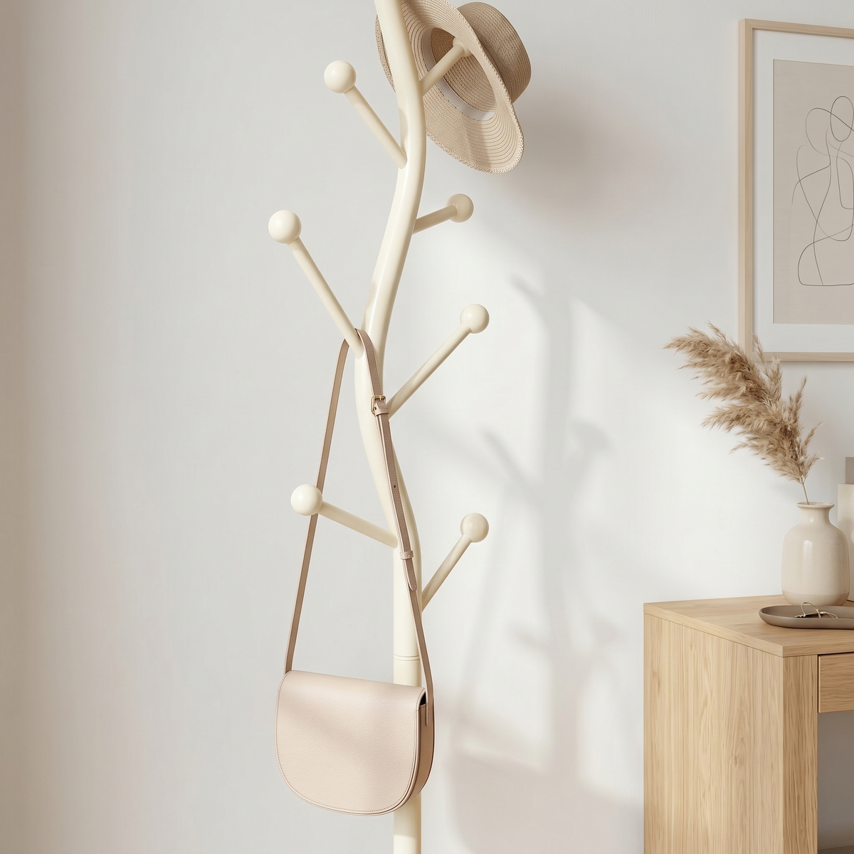 Porte Manteau sur Pied 7 Crochets blanc