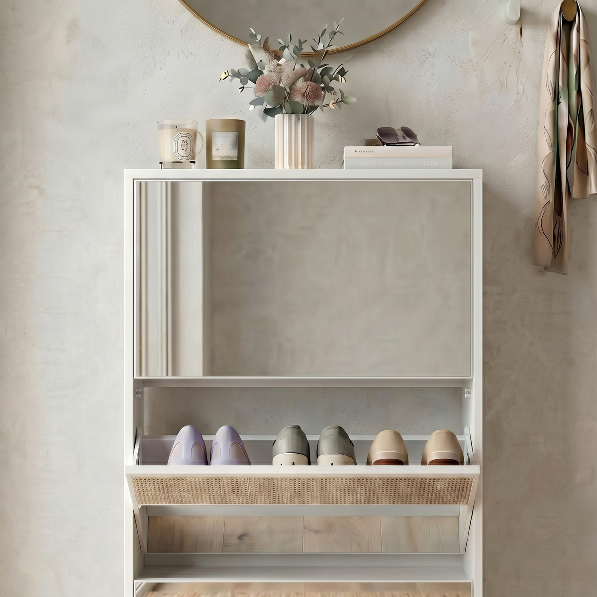 Meuble Chaussure Blanc avec Miroir