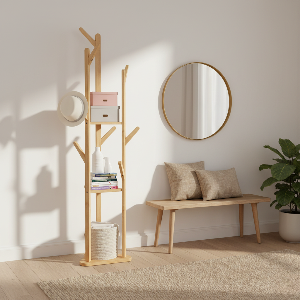 Porte Manteau sur Pied Entrée bois claire