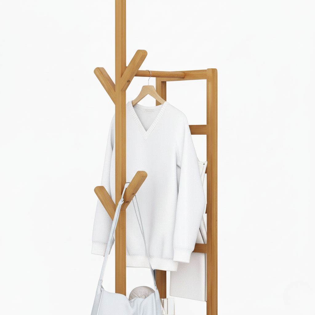 Porte Manteau sur Pied Multifonction bois claire