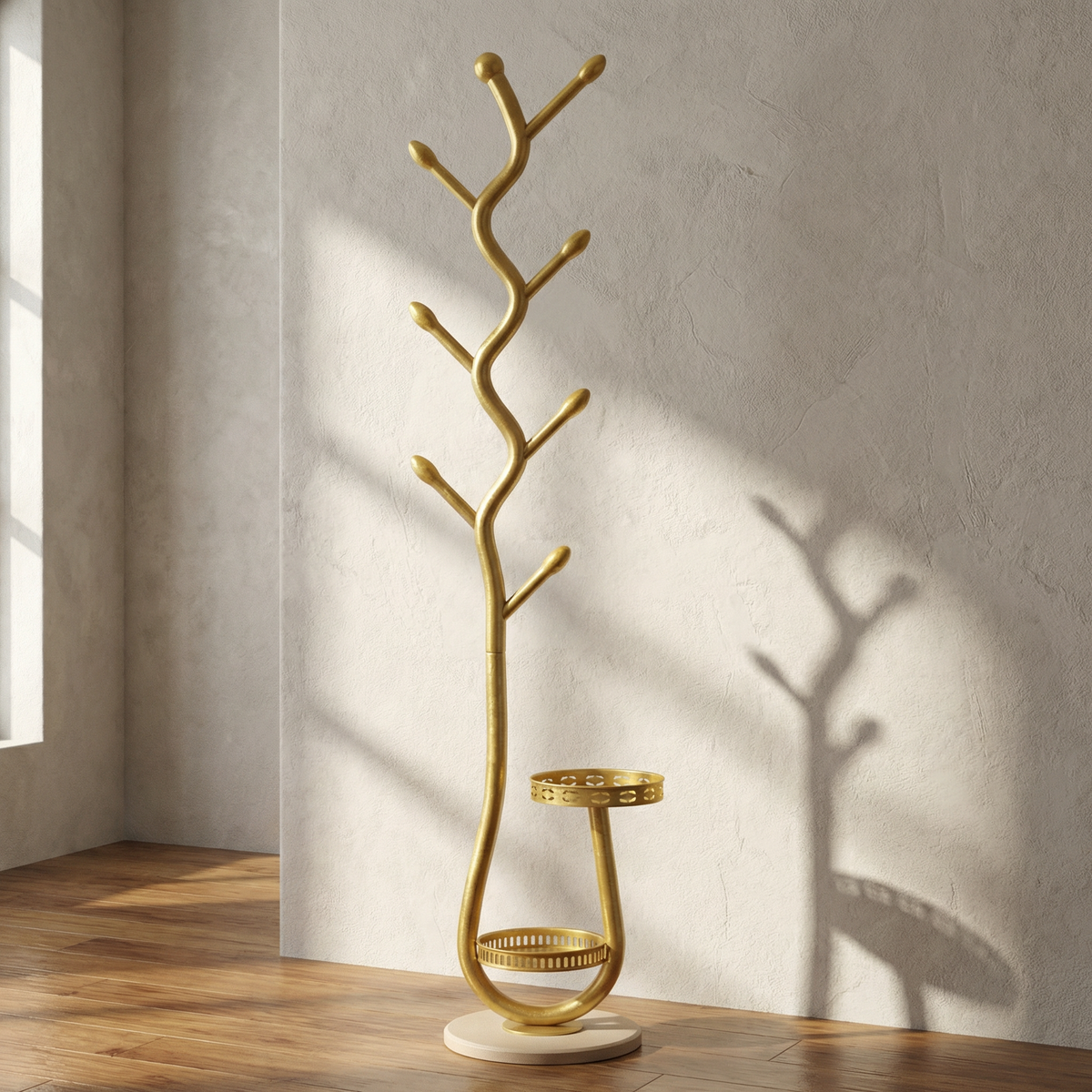 Porte Manteau sur Pied Rangement bas dorée