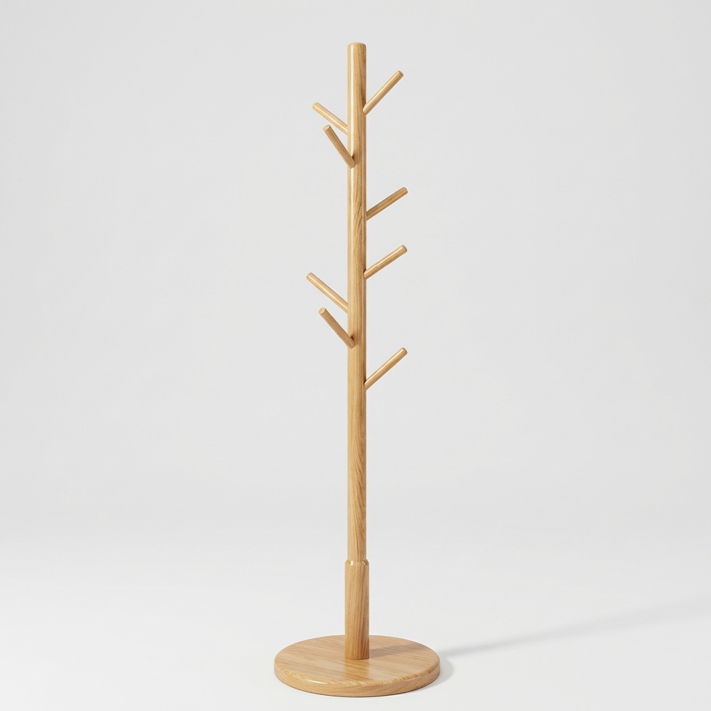 Porte Manteau sur Pied Arbre 8 Crochets bois claire