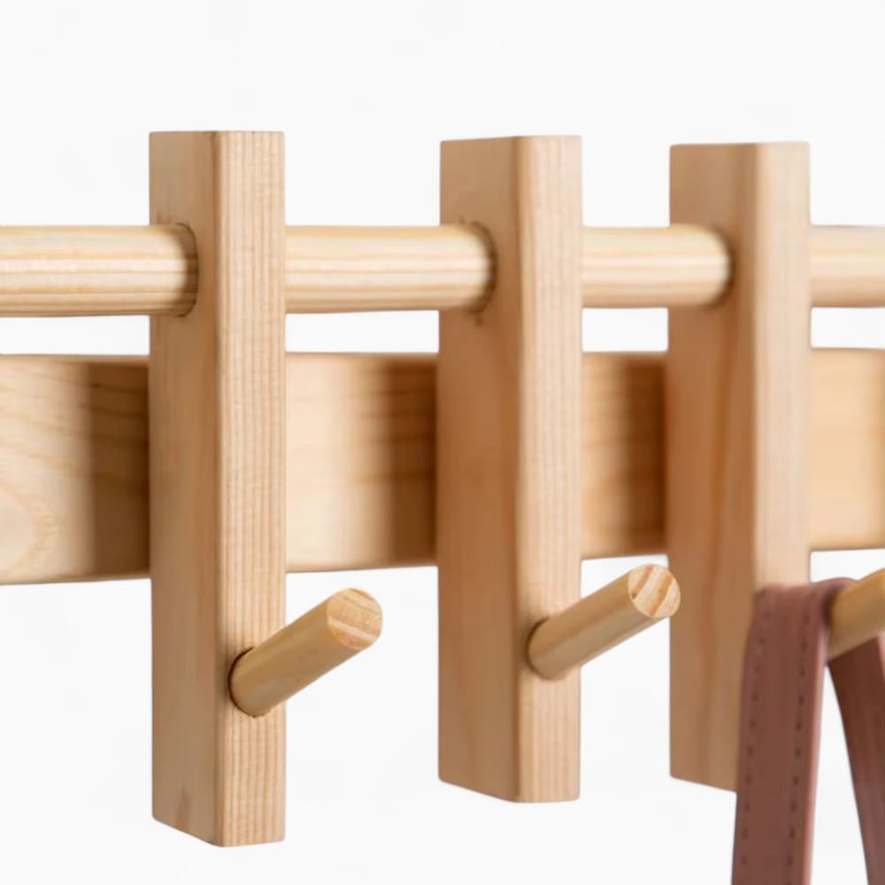 My Store Beige Porte Manteau bois Mural 6 petites barres claire