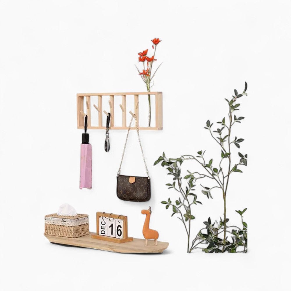 My Store Beige Porte Manteau Mural Tige bois claire