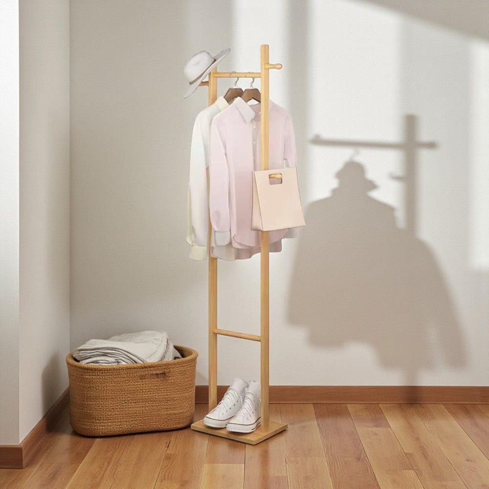 My Store Beige Porte Manteau sur Pied 2 Pied bois claire