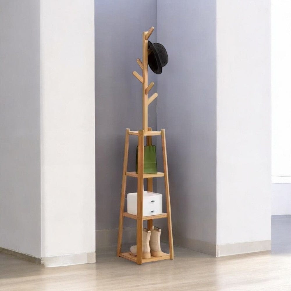 My Store Beige Porte Manteau sur Pied 3 Ranges bois