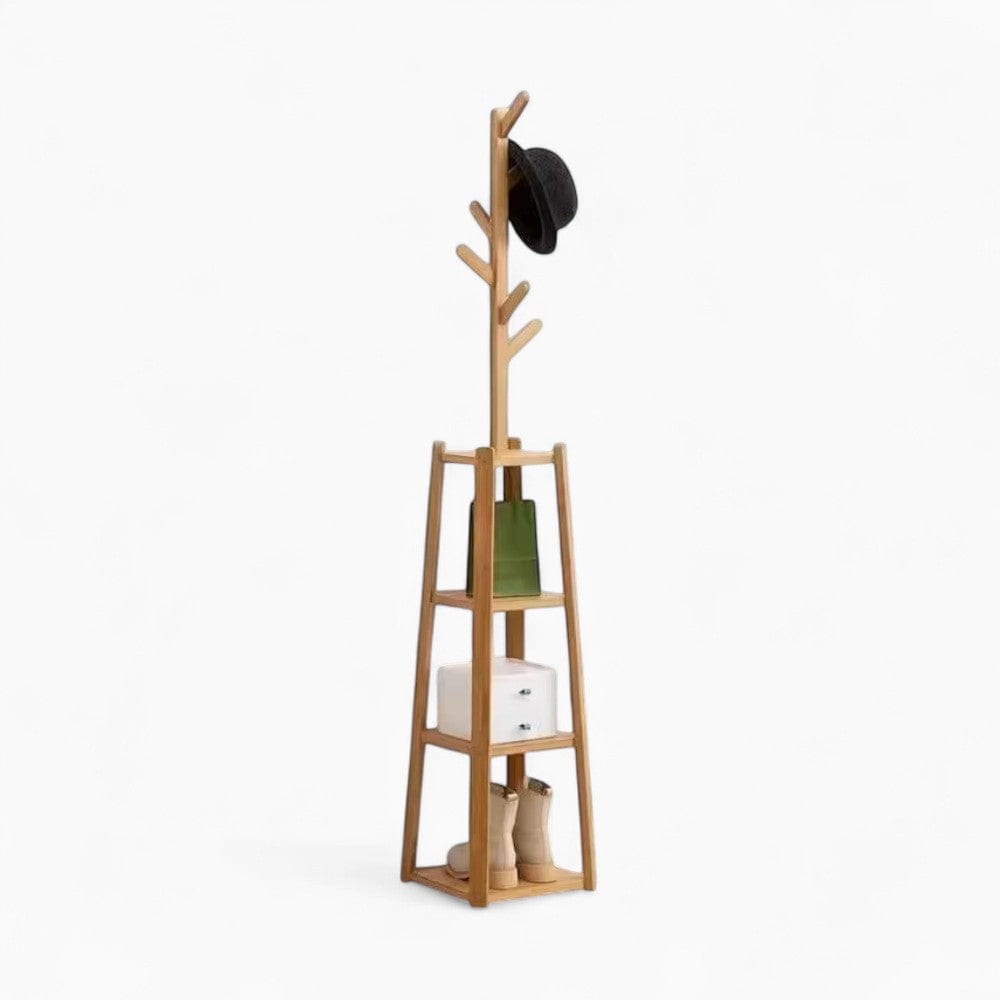 My Store Beige Porte Manteau sur Pied 3 Ranges bois