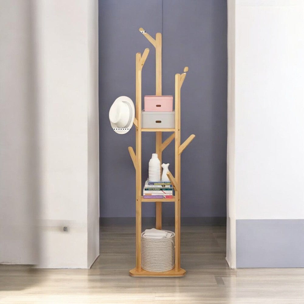 My Store Beige Porte Manteau sur Pied Entrée bois claire
