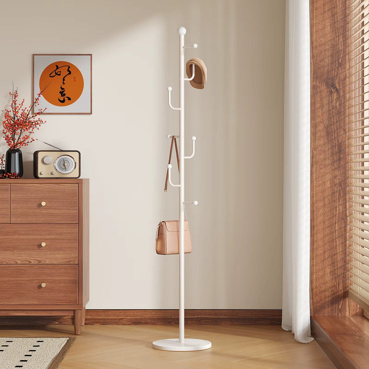 My Store Blanc Porte Manteau sur Pied Branche Champignon Blanc