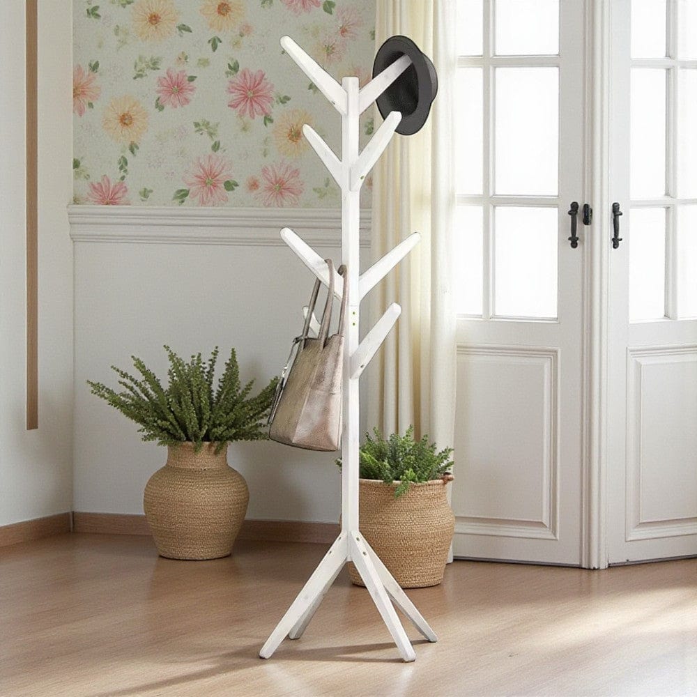 My Store Blanc Porte Manteau sur Pied Design Arbre bois blanc