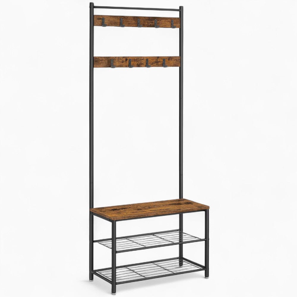 My Store Marron Porte Manteau Meuble Chaussure Entrée rangement bois foncé