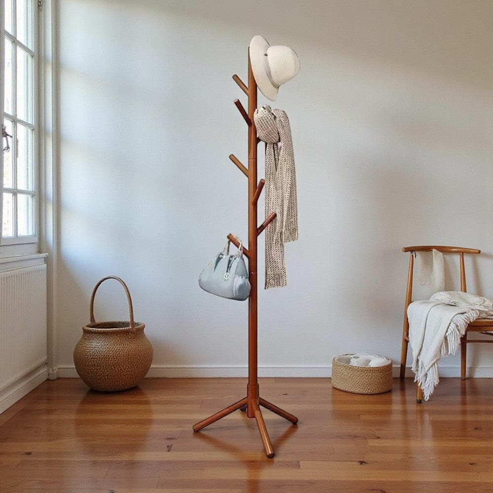 My Store Marron Porte Manteau sur Pied Arbre 12 Crochets Base Croisée bois foncé