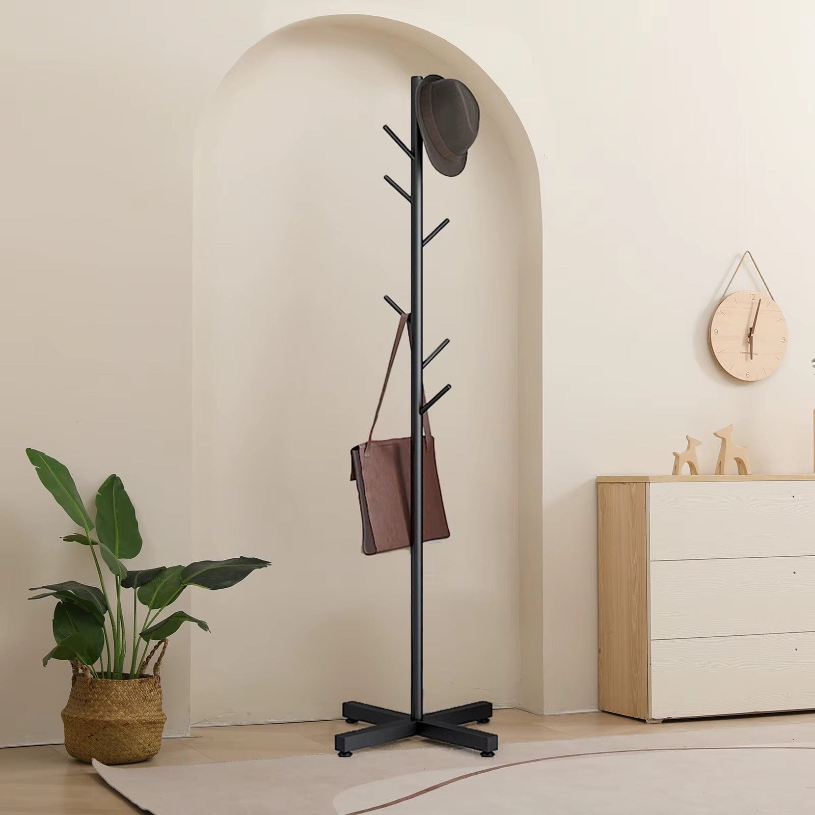 My Store Noir Porte Manteau Arbre sur Pied Base croisée Noir