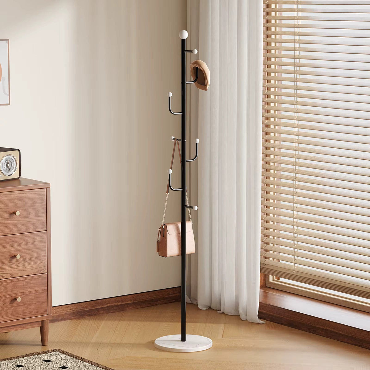 My Store Noir Porte Manteau sur Pied Branche Champignon Noir/blanc