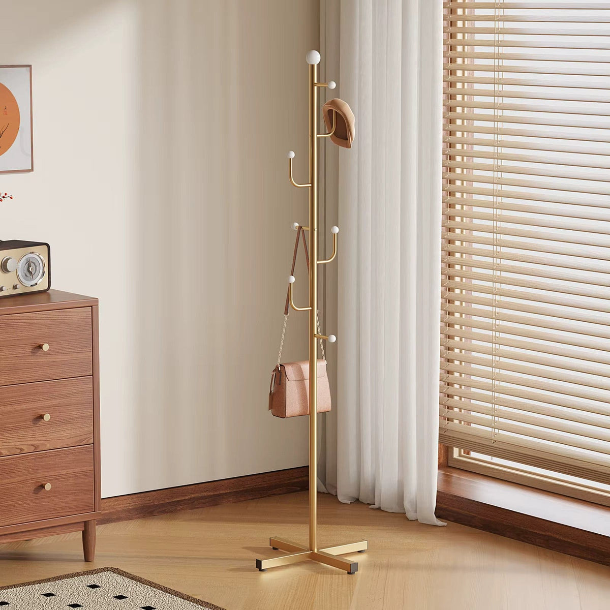 My Store Or Porte Manteau sur Pied Branche Champignon Base Croisée dorée