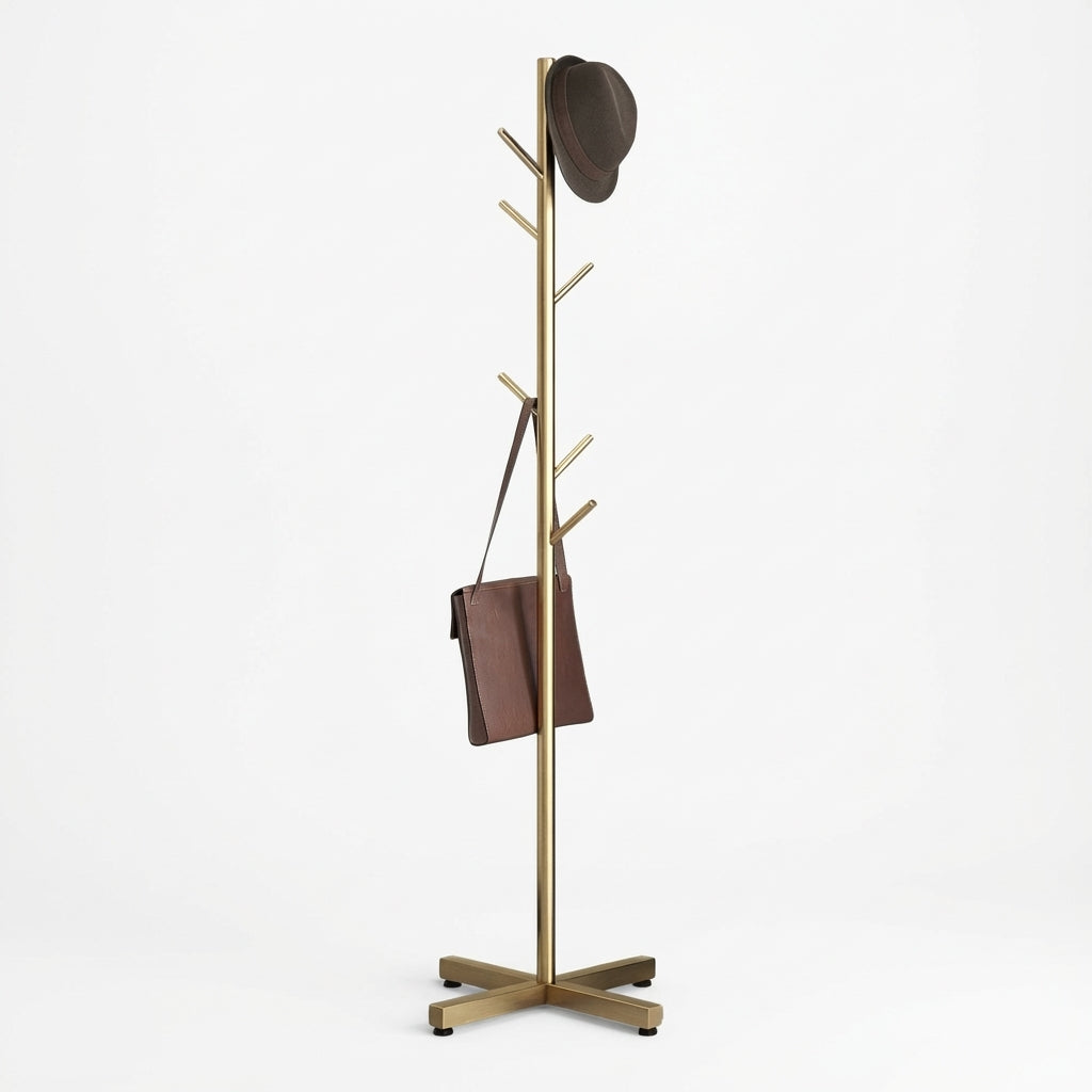 Porte Manteau Arbre sur Pied Base croisée Or Image