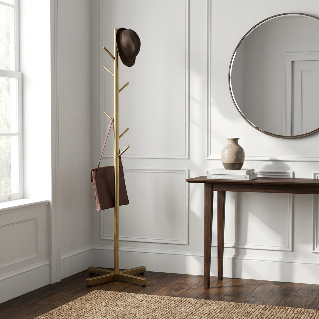 Porte Manteau Arbre sur Pied Base croisée Or Image