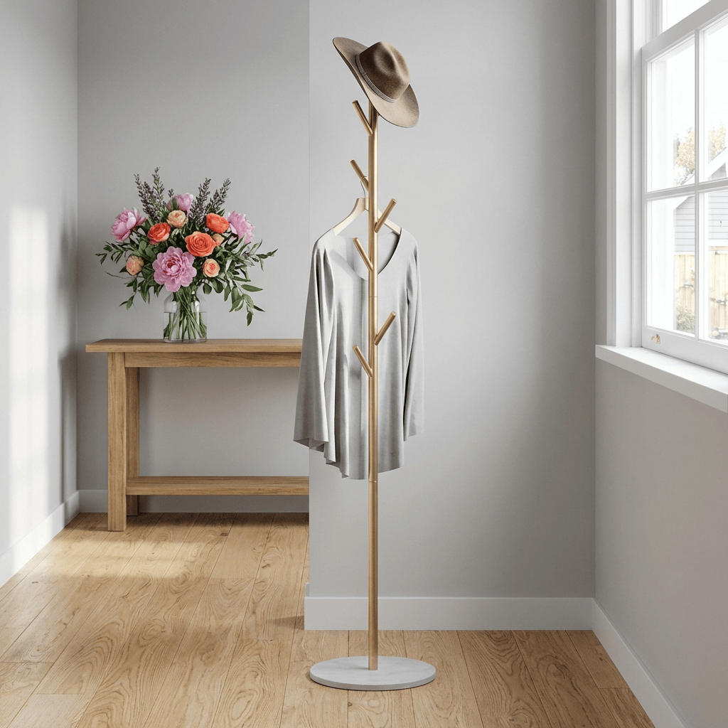 Porte Manteau Arbre sur Pied Or/blanc