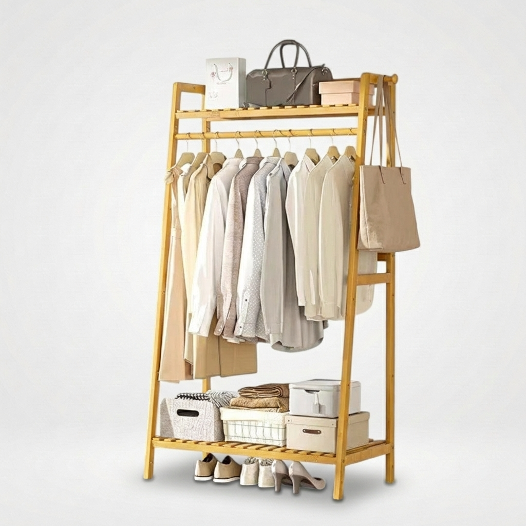 Porte Manteau Meuble Chaussure Dressing bois claire Image