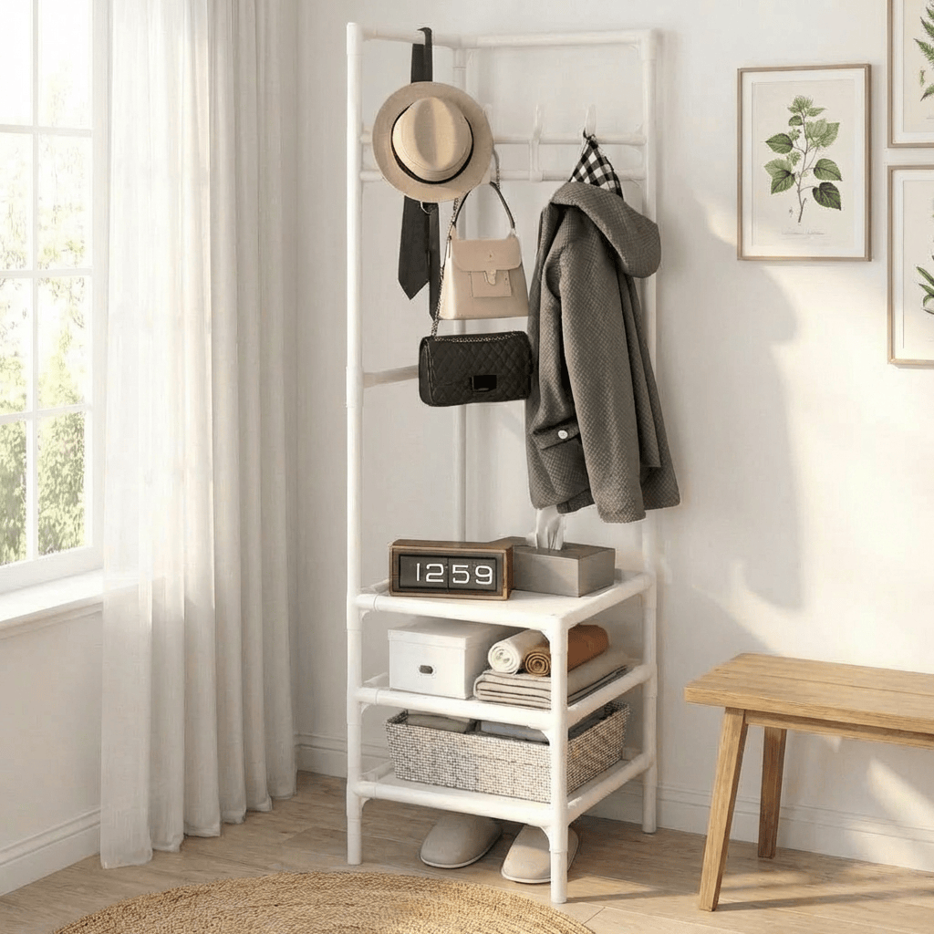 Porte Manteau Meuble Chaussure Rangement blanc Image