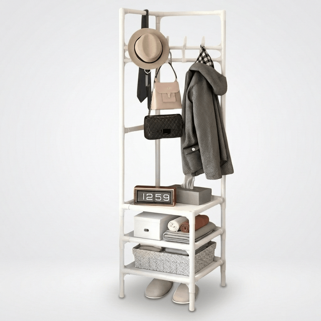 Porte Manteau Meuble Chaussure Rangement blanc Image